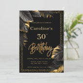 Invitation 30e Parties scintillant Florale moderne Noir & Or (Debout devant)