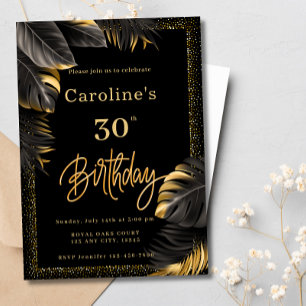 Invitation 30e Parties scintillant Florale moderne Noir & Or