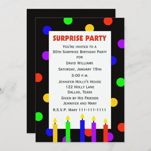 Invitation 30e Point d'invitation de fête d'anniversaire surp (Devant / Derrière)
