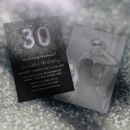 Invitation 30e Soie et Parties scintillant noire fête d'anniv
