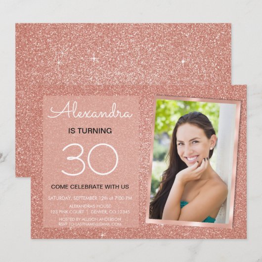 Invitation 30e Sparkle Rose Gold Blush Pink Photo (Devant / Derrière)