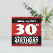 Invitation 30e SURPRISE Anniversaire de la fête Rouge Noir Bl (Debout devant)