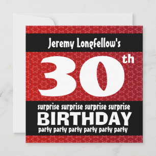 Invitation 30e SURPRISE Anniversaire de la fête Rouge Noir Bl