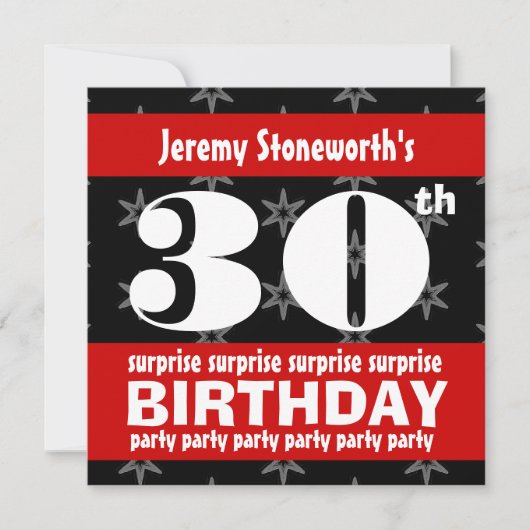 Invitation 30e SURPRISE Anniversaire Silver Stars B420 (Devant)