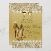 Invitation 30e tout blanc Anniversaire Gold Heels Sequin Diam (Devant / Derrière)