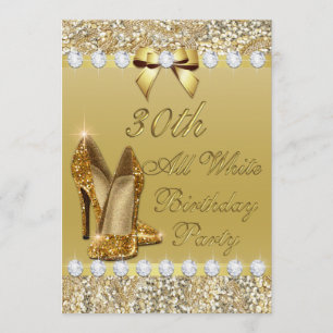 Invitation 30e tout blanc Anniversaire Gold Heels Sequin Diam