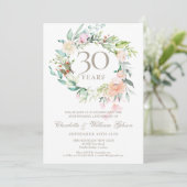 Invitation 30ème Anniversaire de Mariage Perle Roses Feuillag (Debout devant)