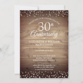 Invitation 30ème Anniversaire Perle Bois Rustique Confettis  (Devant)