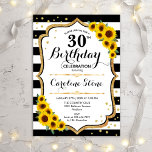 Invitation 30ème anniversaire rustique - Tirages de tournesol<br><div class="desc">Invitation du 30e anniversaire. Design élégant avec tournesol,  faux parties scintillant or et bandes noir & blanc. Comprend des polices de caractères et des confettis stylisés. Parfait pour une soirée d'anniversaire élégante. Customisez avec vos propres détails.</div>