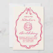 Invitation 30ème Bow Hand Drawn Pink Coquette Photo Anniversa (Devant)