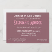 Invitation 30ème fête d'anniversaire de Las Vegas - rose (Dos)