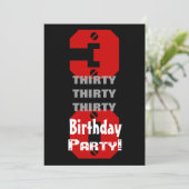 Invitation 30ème Le blanc rouge noir moderne d'anniversaire (Debout devant)