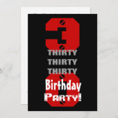 Invitation 30ème Le blanc rouge noir moderne d'anniversaire (Devant / Derrière)