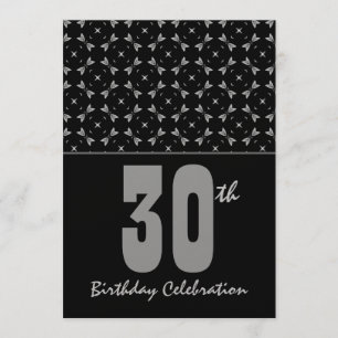 Invitation 30ème Noir et argent de fête d'anniversaire