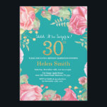Invitation 30ème or et Teal d'anniversaire de surprise<br><div class="desc">30ème invitation d'anniversaire de surprise florale pour des femmes. Fleur florale botanique d'aquarelle. Parties scintillantes d'or. Fleurs florales de pivoines roses. Anniversaire adulte. Arrière - plan turquoise de turquoise d'Aqua. Pour davantage de personnalisation, cliquez sur svp la "personnaliser il" bouton et utilisez notre outil de conception pour modifier ce modèle....</div>