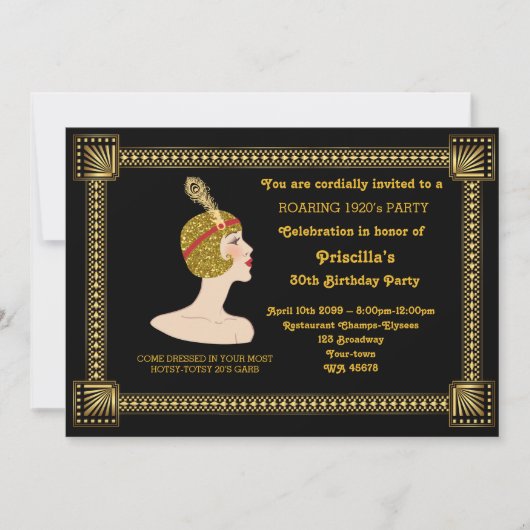Invitation 30ème ou n'importe quel, Anniversaire, Gatsby chic (Devant)