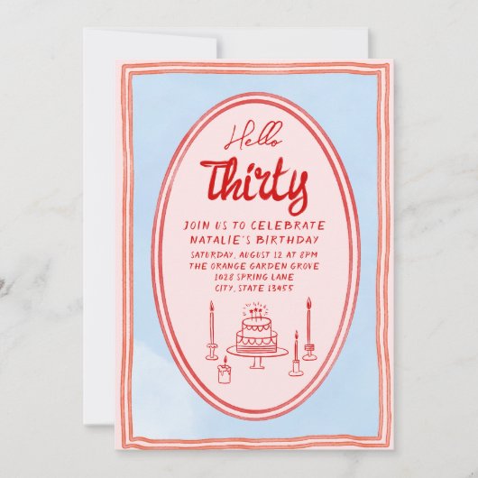 Invitation 30ème Pink Hand Ecrit Drawn Cake Photo Anniversair (Devant)