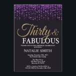 Invitation 30ème Pourpre d'anniversaire et parties<br><div class="desc">30ème Invitation d'anniversaire. Trente et fabuleux. Parties scintillantes noires de pourpre et d'or. Fête d'anniversaire adulte. Pour les hommes ou des femmes. Pour davantage de personnalisation,  cliquez sur svp la "personnaliser il" bouton et utilisez notre outil de conception pour modifier ce modèle.</div>