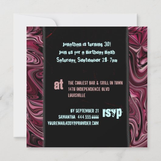 Invitation 30ème Rouge de ~ d'invitation de fête (Dos)