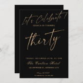 Invitation 30ème Soirée d'Anniversaire Noir et Or (Devant / Derrière)