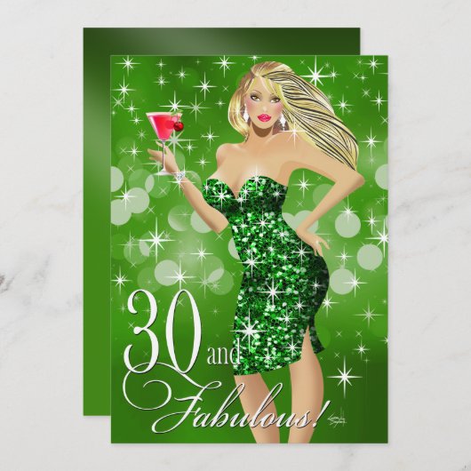 Invitation 30ème vert de l'anniversaire | de bombe (Devant / Derrière)