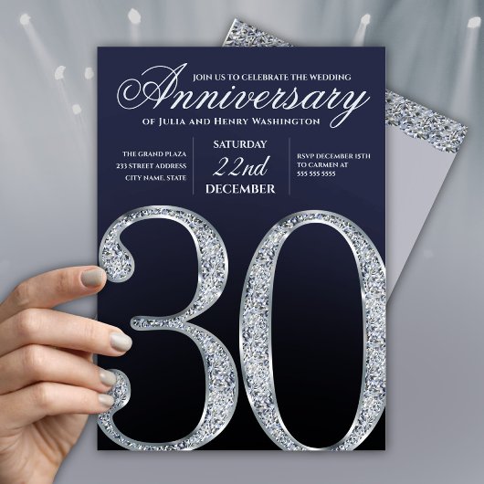 Invitation 30th Anniversary Diamond Silver Navy Blue