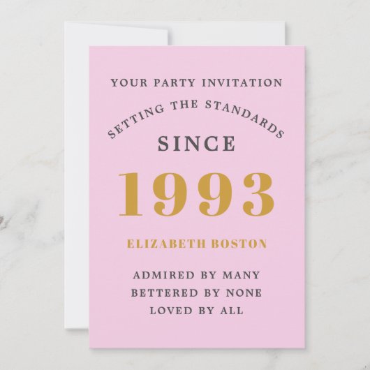 Invitation 30th Birthday 1993 Pink Grey Ajouter un nom Année (Devant)