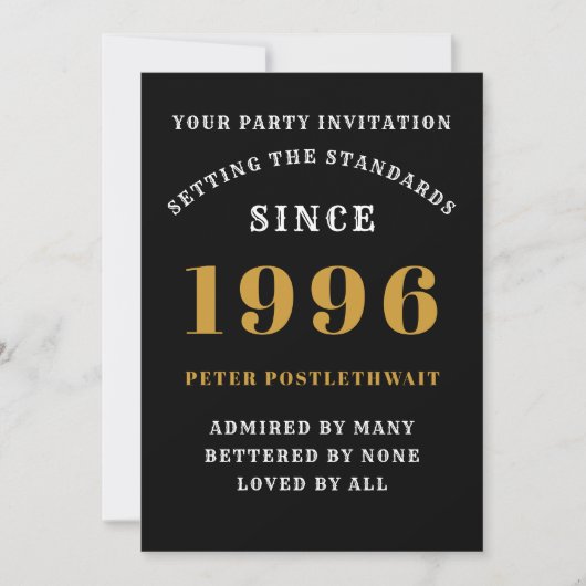 Invitation 30th Birthday Add Name 1996 Black Gold For Him (Devant)
