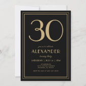 Invitation 30th Birthday Black and Gold Modern Minimal Adult (Devant)