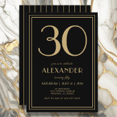 Invitation 30th Birthday Black and Gold Modern Minimal Adult