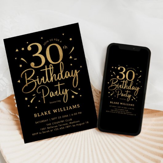 Invitation 30th Birthday Black Gold