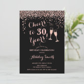 Invitation 30th Birthday - Cheers To 30 Years Rose Gold Black (Debout devant)