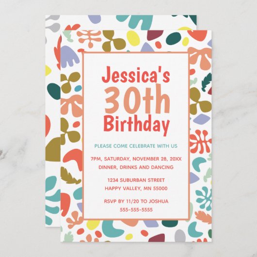 Invitation 30th Birthday Custom Name Détails (Devant / Derrière)