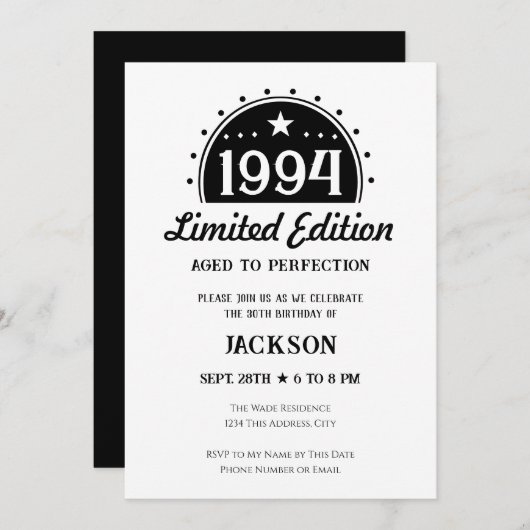 Invitation 30th Birthday Limited Edition (Devant / Derrière)