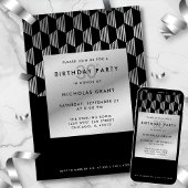 Invitation 30th Birthday Modern Black Faux Silver Foil