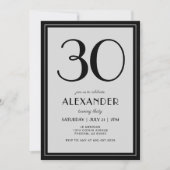 Invitation 30th Birthday Modern Minimalist Mens Black Gray (Devant)