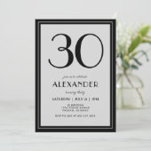 Invitation 30th Birthday Modern Minimalist Mens Black Gray (Debout devant)