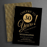 Invitation 30th Birthday Party Gold Black<br><div class="desc">Cheers to 30 years! 30th birthday party invitation in black and faux glitter gold. Simple modern design,  perfect for an elegant men's or women's bday celebration. Customize with your own details. Can be personalized into any age! Printed Zazzle invitations or instant download digital printable template.</div>