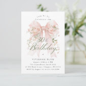 Invitation 30th Birthday Party Pink Coquette Bow Rose Floral (Debout devant)