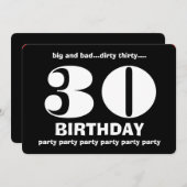 Invitation 30th Dirty Thirty Birthday Black and White V10 (Devant / Derrière)