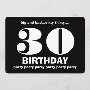 Invitation 30th Dirty Thirty Birthday Black and White V10