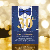 Invitation 30th Navy Blue and Gold Tuxedo Birthday Event