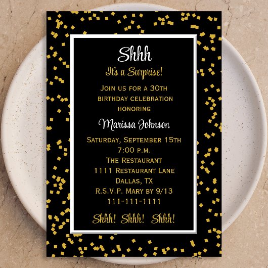 Invitation 30th Shhh c'est un Confetti anniversaire surprenan