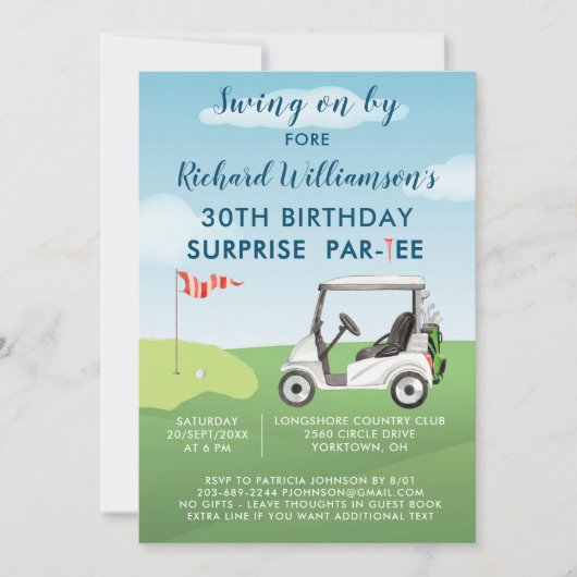 Invitation 30th Surprise Birthday Party Men's Golf Theme (Devant)