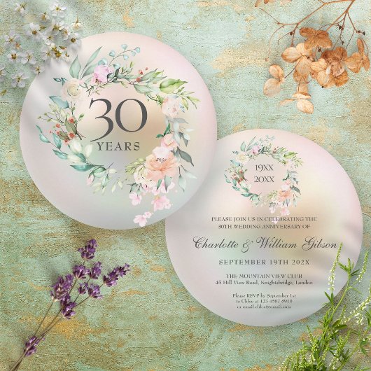 Invitation 30th Wedding Anniversary  Roses Floral Pearl