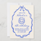 Invitation 30thBlue Bow Hand Drawn Coquette fête d'anniversai (Devant)