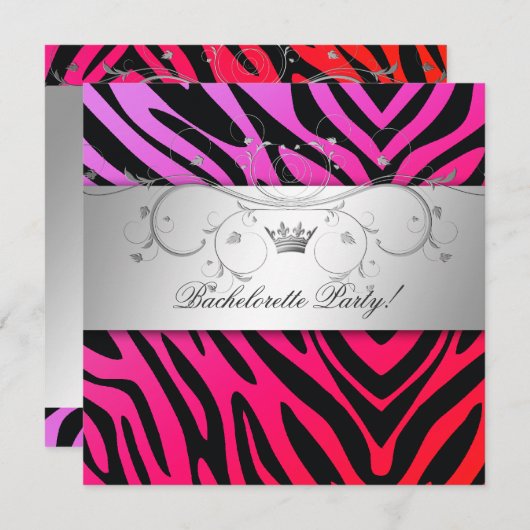 Invitation 311-Argent Divine Purple Punch Zebra Bachelorette (Devant / Derrière)
