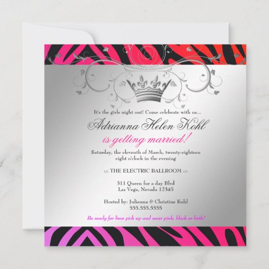 Invitation 311-Argent Divine Purple Punch Zebra Bachelorette (Dos)