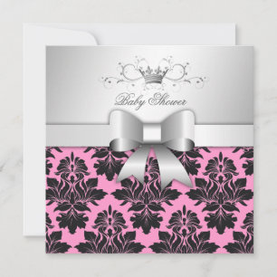 Invitation 311-Blackberry Sweet Pink Damask Bow Baby shower