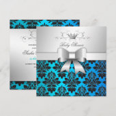 Invitation 311-Blackberry Tropical Blue Damask| Baby shower (Devant / Derrière)